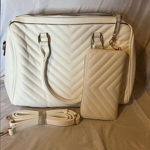 Classic Fashion Elegant White Quilted Handbag and Wallet Set New With Tags